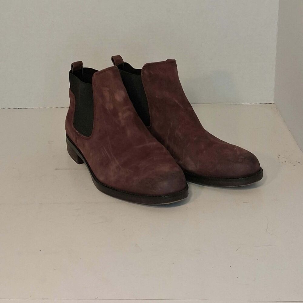 Franco Sarto Womens 8.5 M Burgundy Brown Suede Chelsea Boots Ankle Pull On
